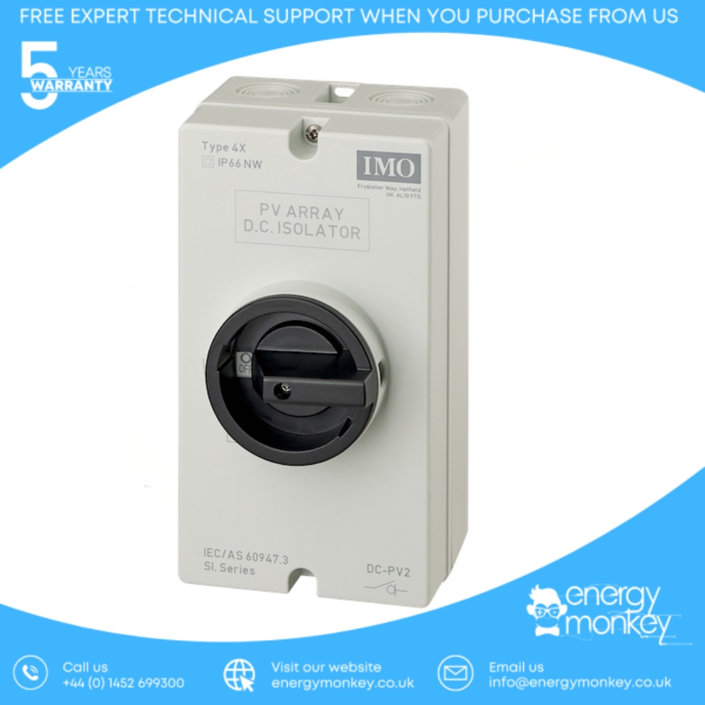 Enclosed DC Switch IP67 Nema 4X 2 Pole 1 String 16A 900VDC Lockable Rotary Handle