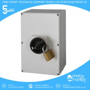 Enclosed DC Switch IP67 Nema 4X 2 Pole 1 String 55A 800VDC Lockable Rotary Handle