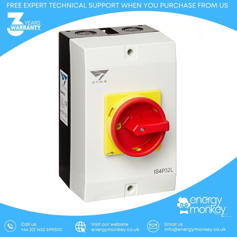 Stag Isolator Large 4 Pole 32 Amp, Enclosed IP65 (IS4P32L)